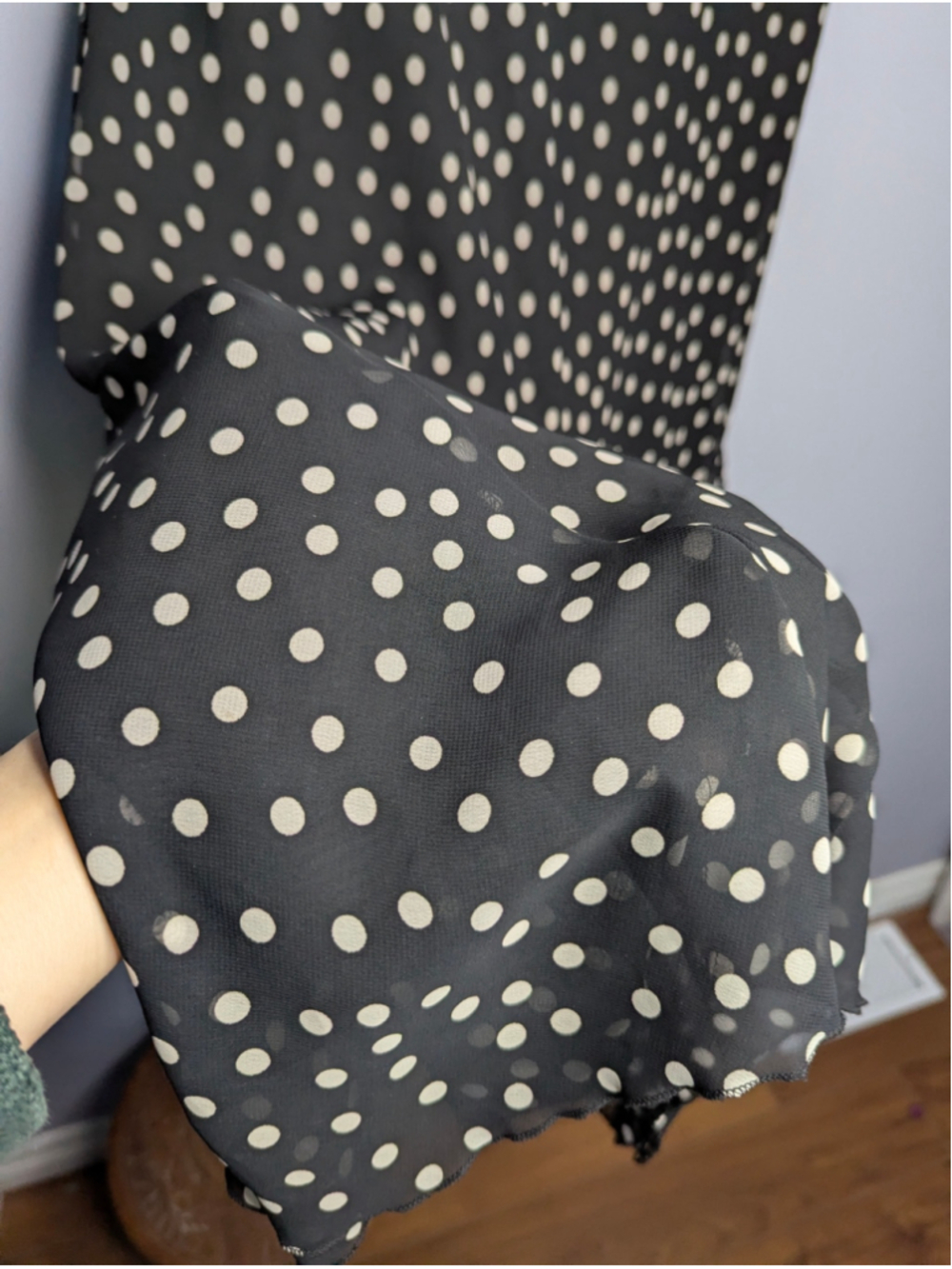 Vintage Chadwick's Polka Dot Flounce Hem Maxi Skirt Black Cream Size 8T - Picture 4 of 10